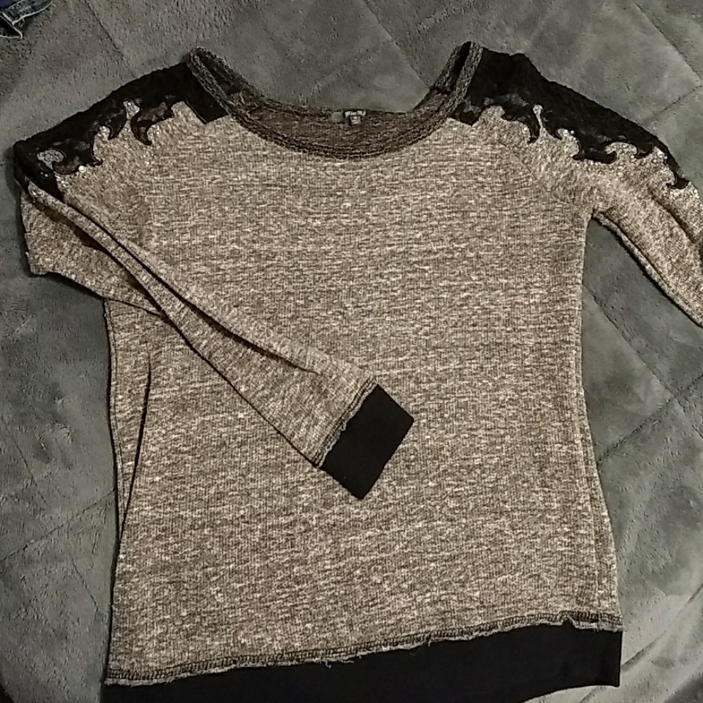 Miss Me sweater with lace shoulders